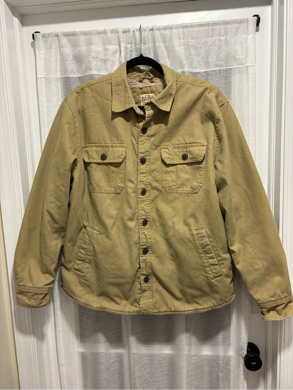 Red Head Brand Co Field Jacket Sherpa Lined Tan Cotton Canvas Jacket Mens Large